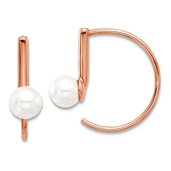 925 Sterling Silver Rose-tone Polished Simulated Pearl Threader Hoop Earrings 16.75x18mm Wide 1.75mm Thick Hoop Earring