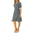 thumbnail image 4 of Allegra K Women's Casual Dresses Wrap V Neck Puff Sleeve Ruffle Hem Midi Floral Dress, 4 of 6