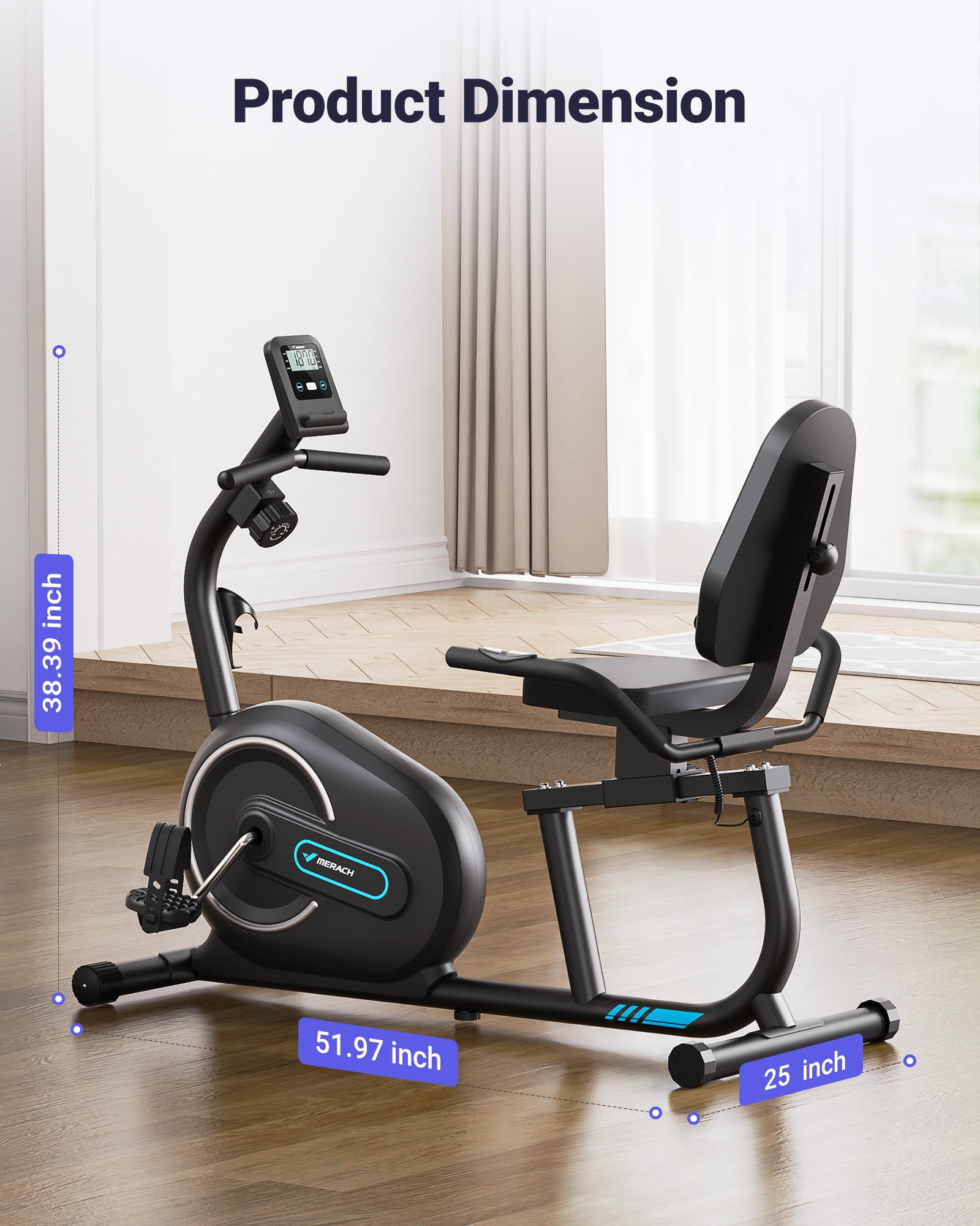 MERACH Recumbent Exercise Bikes for Home Sit Down Stationary Bicycle Magnetic 8 Levels Resistance Indoor Cycling Bike with Free APP