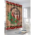 thumbnail image 3 of Merry Christmas Shower Curtain Set ，Waterproof Fabric Shower Curtains Red Bird Berry Green Leaf Brown Wood Grain Shower Curtains for Bathroom,Bathroom Decor 72"x84", 3 of 6