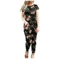 thumbnail image 5 of Combinaisons pour Femmes Décontractées à Manches Courtes, Combinaisons à Taille Élastique, Imprimé Floral, Col Rond, Barboteuse, 5 of 5