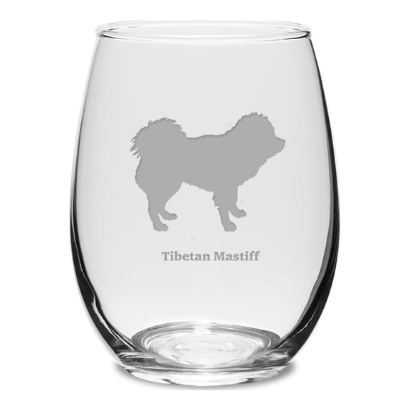 Tibetan Mastiff Deep Etched 15 oz Stemless White Wine Glass