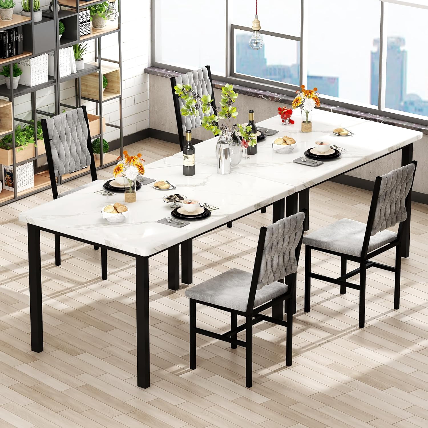 Lamerge 2-Piece Dining Set, Modern Kitchen Dining Set, featuring two dining chairs with goose-down cushions and a small dining table; perfect for kitchens, apartments, and dining rooms; white