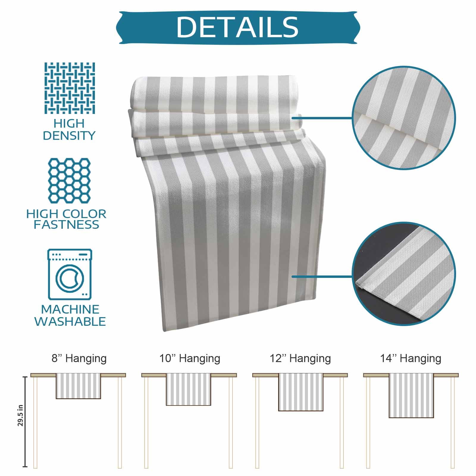 Grey Striped Table Runner, Modern Farmhouse Gray White Stripes Washable Cotton Linen Table Runners 72 Inches Long, Dresser Scarf Runner for Dining/Coffee/Kitchen/TV Stands/Cabinets 13''x72''