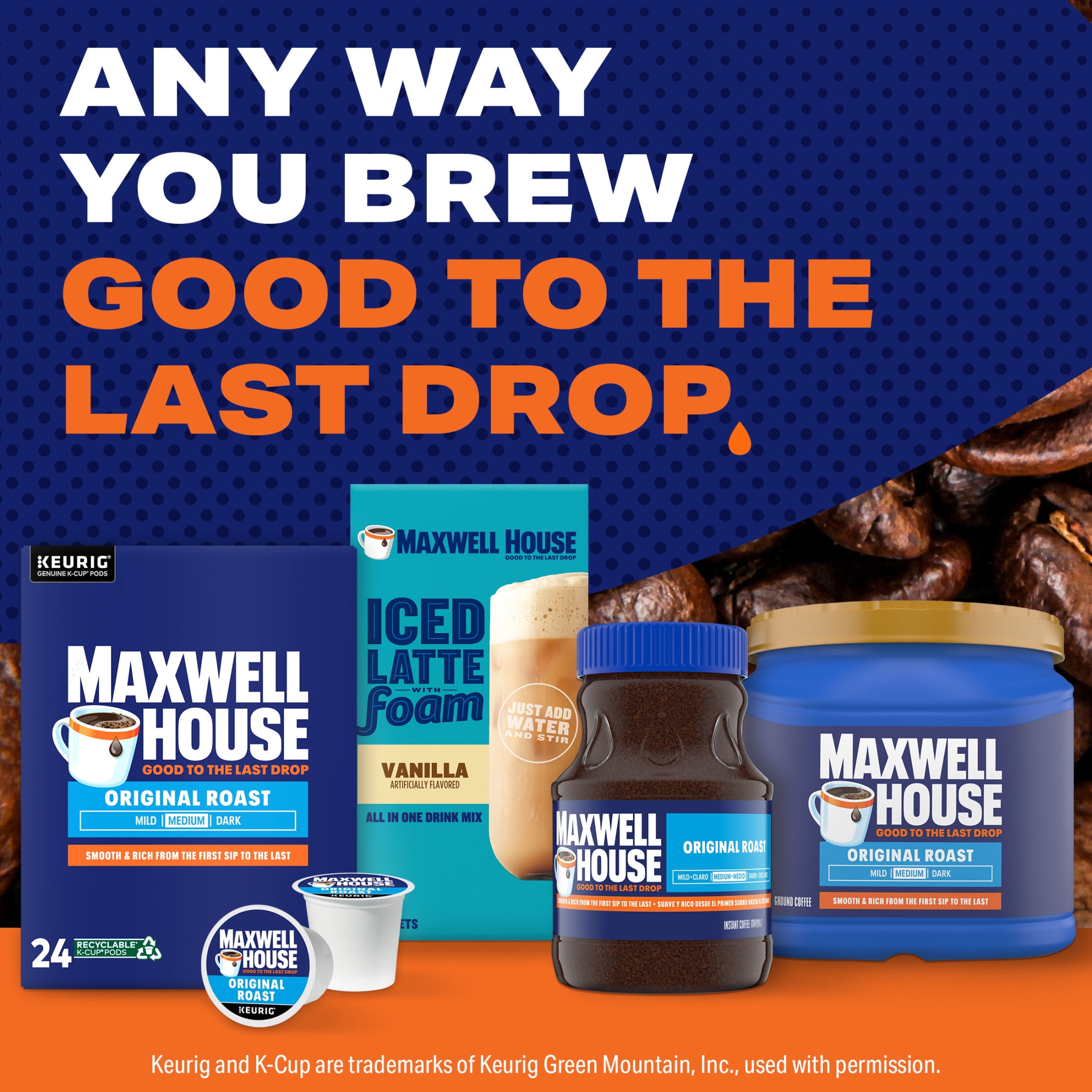 (4 pack) Maxwell House Original Roast Medium Roast K-Cup® Coffee Pods, 24 ct Box