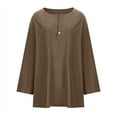 thumbnail image 5 of WREESH Womens Fashion Plus Size Tops Solid Color Cotton Linen Shirt Summer Casual Soild V-Neck Loose Long Sleeve T-Shirt Tops Blouse Pullover Coffee, 5 of 5