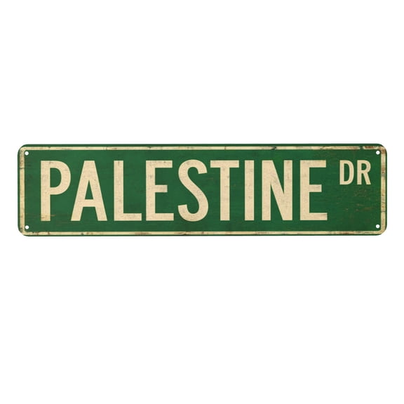 Metal Wall Decor Sign "Palestine Dr" Street Plaque 4x16 Inch - Vintage Rustic Style, Easy Hanging, Weather Resistant, Indoor/Outdoor Use, Home Decoration