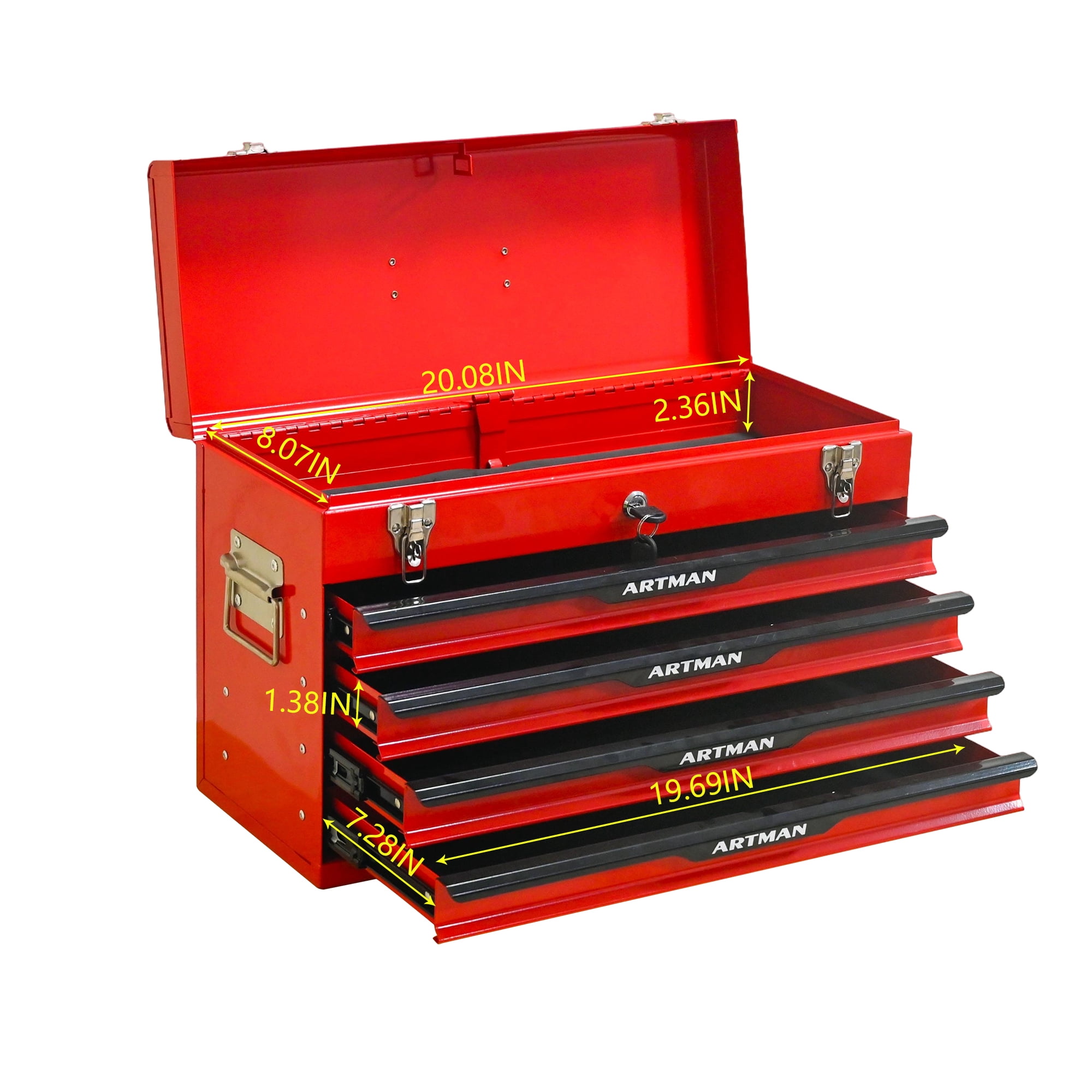 20" Steel Tool Box with Drawers, Lockable Powder-coated Storage