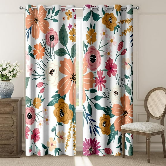 Floral Blackout Curtains,Boho Colorful Flowers Print Decor for Home Bedroom Living Room Grommet Window Darkening Drapes,2 Panel Set-52"W x 72"L (Pack of 2)