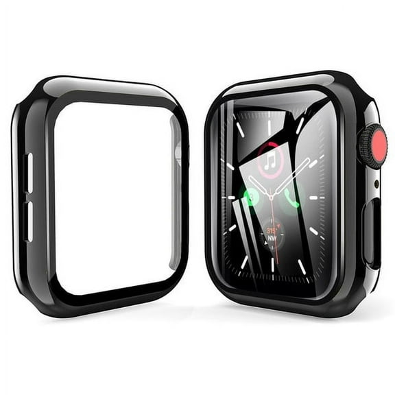 Apple Watch Series 4 & 5 [44 MM] Hard Case Hybrid with Buit in Tempered Glass Screen Protector All Around Hard PC Protective HD Clear Cover [BLACK] for Apple Watch iWatch Series 4 44mm, Series 5 44mm