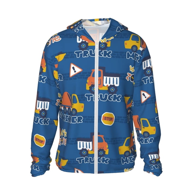 Fotbe Construction Vehicles Chaqueta con Protección Solar UPF 50+ para Hombre y Mujer, Camisa con Capucha y Bolsillos-Medium
