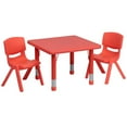 thumbnail image 1 of Ensemble de table d’activités carrée de 24 po en plastique rouge à hauteur réglable avec 2 chaises, 1 of 2
