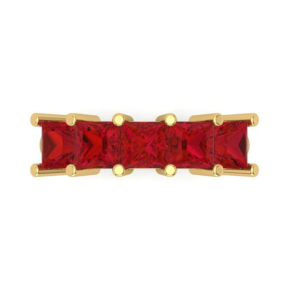 2.5 ct Brilliant Princess Cut Simulated Pink Tourmaline 14k Yellow Gold Eternity Band SZ 4.75