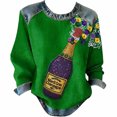 thumbnail image 3 of Craaazy Mardi Gras Shirts for Women Long Sleeve Casual Round Neck Carnival Printed Loose Denim Patchwork Printing Fashion Clothes Gifts, 3 of 4