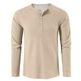 thumbnail image 5 of Resicozy Men's Waffle Long Sleeve Henley T-Shirt, Casual Button Down Shirts Crew Neck Lightweight Sweatshirts Basic Tee Beige L, 5 of 8