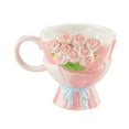 thumbnail image 2 of CoudarTitie Ceramic Coffe Mug Flower Mug 360 ml Artistic Cute Handmade Teacup for Cappuccino Pink, 2 of 9