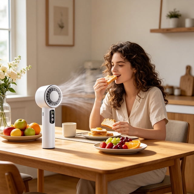 Linnome Portable Handheld Fan with Digital Display Turbine Cool Function USB Rechargeable for Office Home Adjustable Wind Speed 6.1x2.36x1.57in