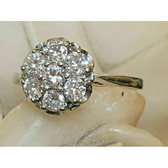 Cluster Women's Ring 14K White Gold Plated 925 Silver 2Ct Round Lab Created VVS1/D Diamond