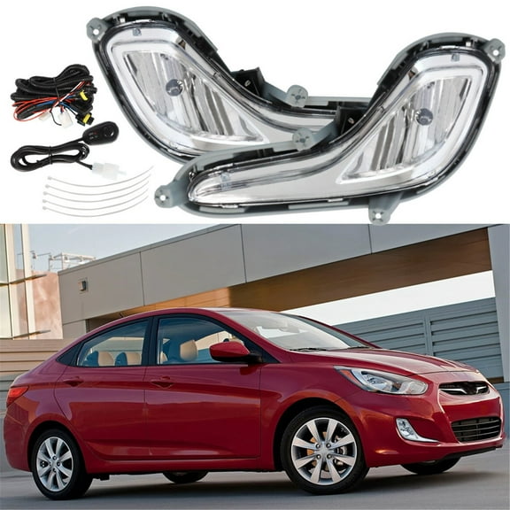 SEBLAFF Left & Right Fog Lights Assembly Replacement for 2012-2016 Hyundai Accent with Bulbs   Bezels   Harness Switch Kit Driving Lamps Fog Lights (Driver & Passenger Side)