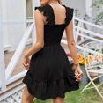 thumbnail image 5 of Tumotour Summer Dress for women Solid Color Square Neck Sleeveless Ruffle Dress High Waist Smocked Strappy Casual Short Mini Dresses Ear Flounce Wrinkled Hem Dress, 5 of 6
