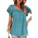 thumbnail image 2 of Camiseta informal holgada de manga corta con ribete de encaje verde pavo real para mujer, 2 of 6
