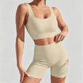 thumbnail image 4 of GILIGEGE Two Piece Workout Sets for Women Ribbed Tank Crop Tops Seamless High Waist Booty Biker Shorts Athletic 2 Piece Summer Outfits Seamless Yoga Outfits Lounge Matching Gym Clothing Set Beige, 4 of 7