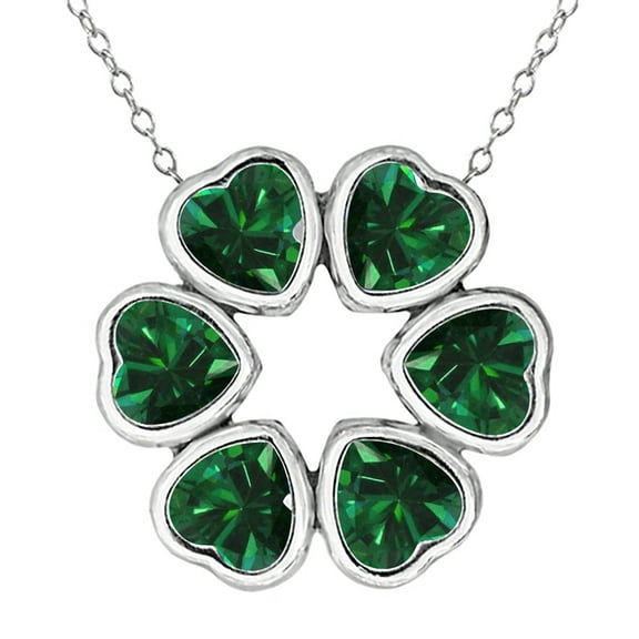 Gem Stone King 3.00 Ct Heart Shape Green Simulated Emerald 925 Silver Pendant With Chain
