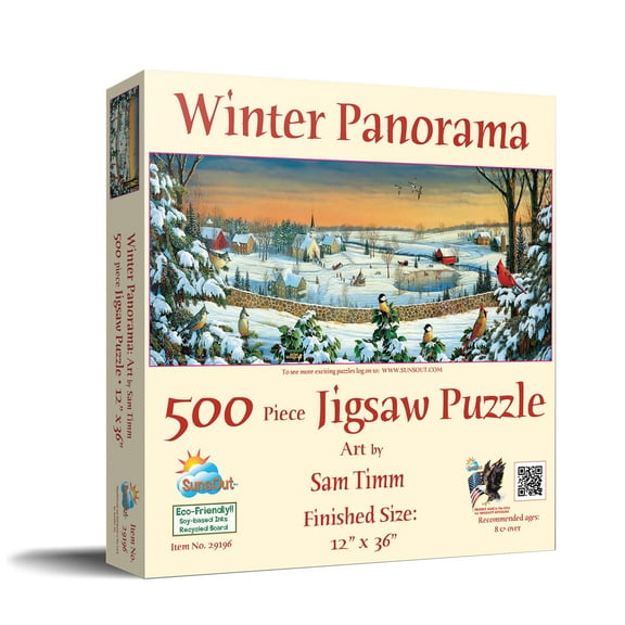 SUNSOUT INC - Winter Panorama - 500 pc Jigsaw Puzzle by Artist: Sam Timm - Finished Size 12" x 36" Christmas - MPN# 29196