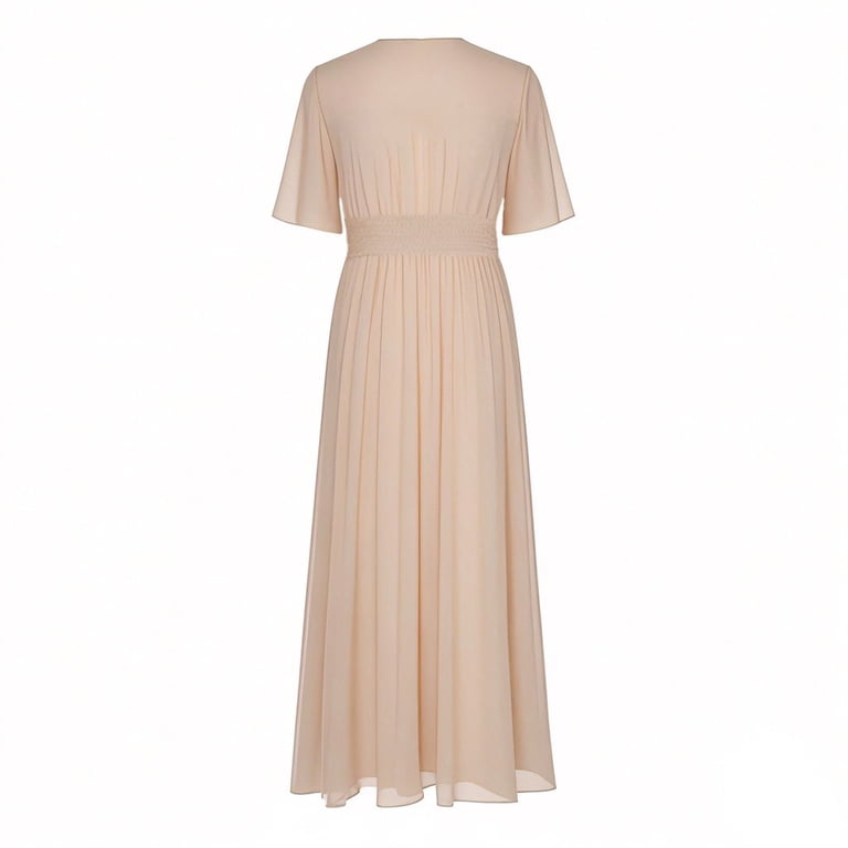 SMihono Womens Plus Size Chiffon Dresses Cinch High Waist Maxi Dress Summer  Casual Wrap V Neck Short Sleeve Flowy Dress Beige XL - Walmart.com