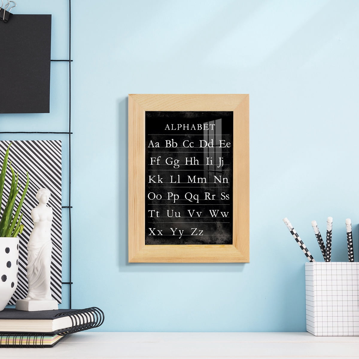 Alphabet Chart - Framed Print w/glass - Natural Wood
