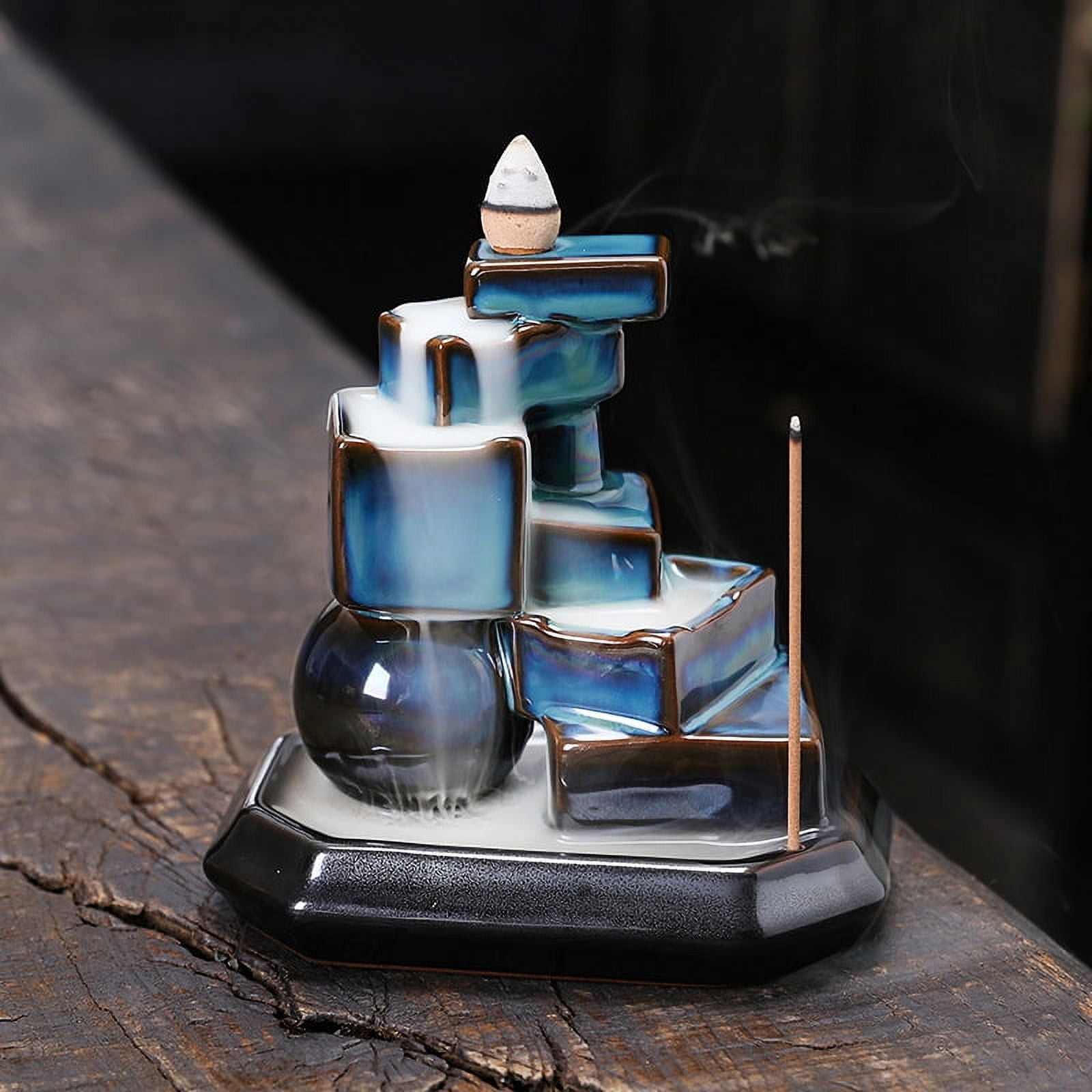 Ceramic High Mountain Flowing Water Backflow Incense Holder Creative Ball Square Blue Incense Stick Burner Home Decoration