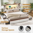 thumbnail image 2 of King Size Farmhouse Bed Frame with Bookcase and Storage Cabinets Headboard, Wood Platform Bed with LED Lights & 4 Drawers No Box Spring Needed, White, 2 of 8