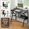 thumbnail image 3 of Demi Bonn Space-Saving Computer Desk, Anti-Falling Backboard, Removable Hook, with Monitor Stand and Extra Storage Shelf for Work Study-Black, 3 of 7