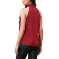 thumbnail image 3 of FAB CURVES Haut à Col Halter pour Femmes Blouse Décontractée Sans Manches à Fleurs 3D L Rouge, 3 of 6
