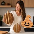 thumbnail image 5 of Fall Pumpkin Wooden Cutting Board,Striped Hardwood Cutting Board With Juice Groove,10.2*7.8 Inch Pumpkin‑Shape Serving Platter,Seasonal Kitchen Decor for Halloween Thanksgiving Party, 5 of 6