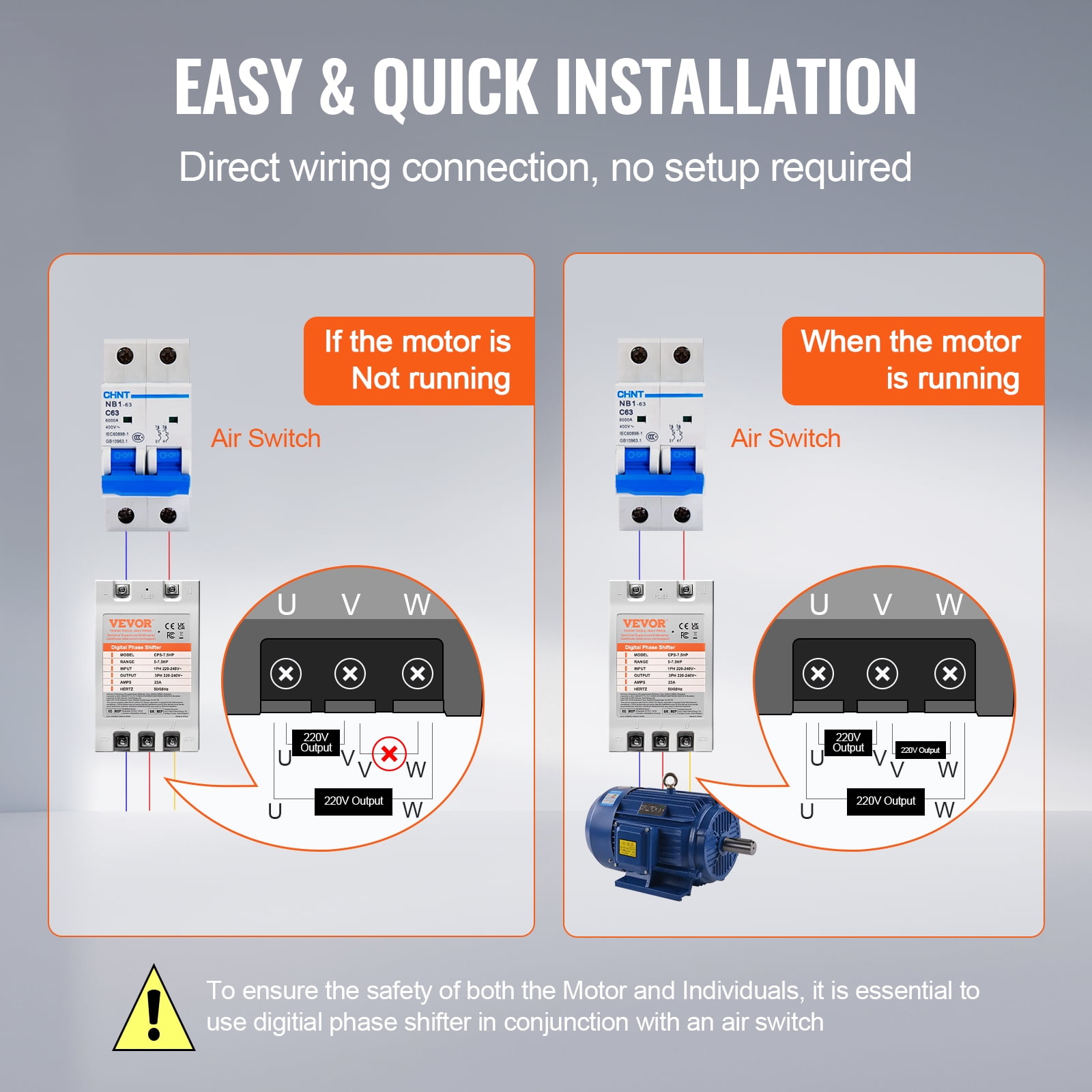 VEVOR 3Phase Converter- 7.5HP 23A 220V Single Phase to 3 Phase Converter, Digital Phase Shifter for Residential & Light Commercial Use,220V-240V Input/Output (One DPS Must Be Used on One Motor Only)