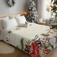 thumbnail image 3 of Christmas Floral Flannel Blanket for Bed,Travel and Camping, Red White Flowers Green Leaf Vintage Letter Super Soft Cozy Blanket for All Seasons 50"x80", 3 of 9