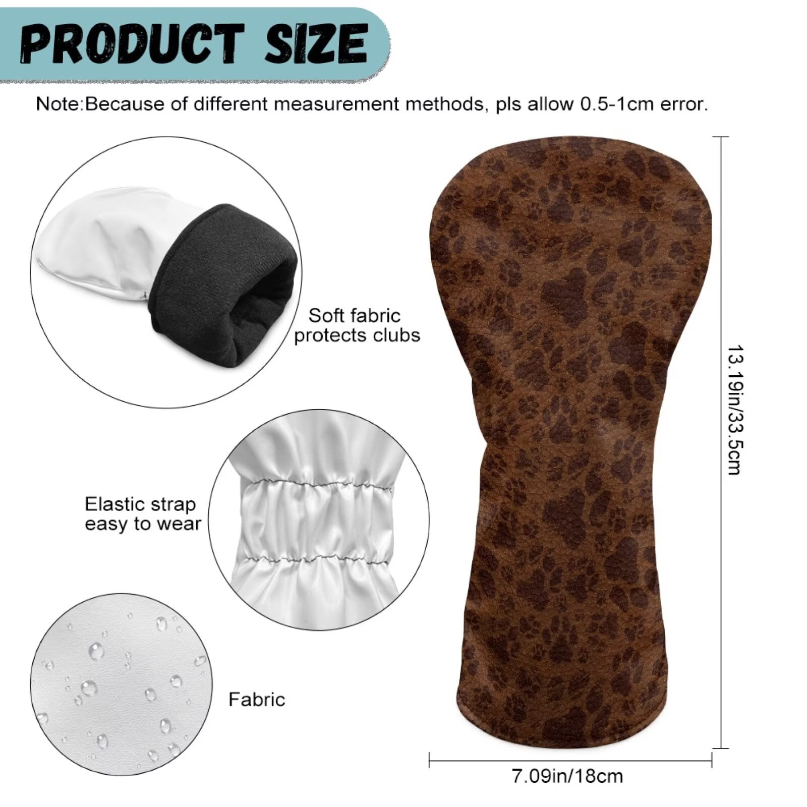 Uorisanigo Golf Club Head Cover 3 Pack Brown Leopard Dog Paws Print Headcovers Set Includes Driver Headcover Fits up to 460cc Drivers, Golf Fairway Wood Headcover and Hybrid Head Cover