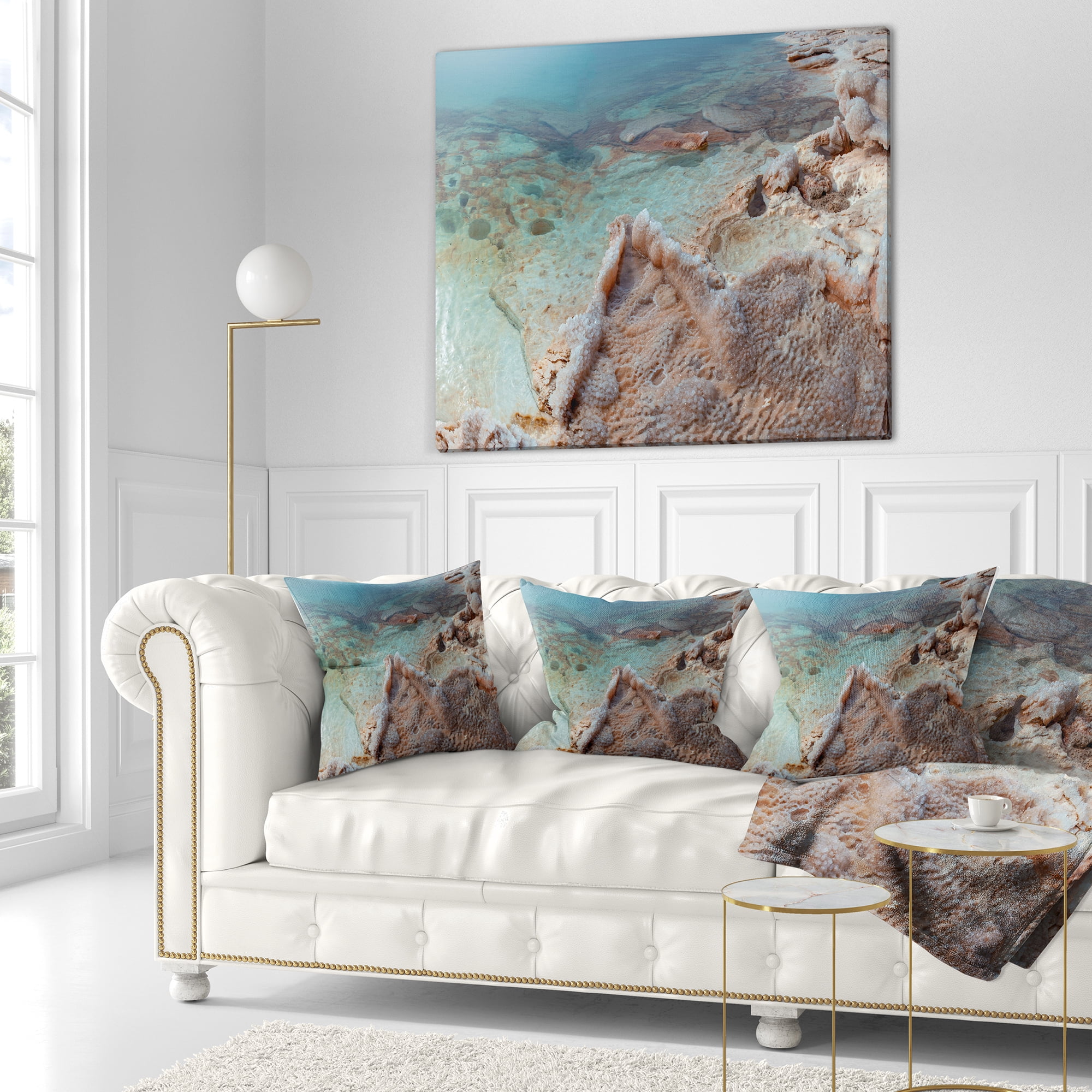 Designart Dead Sea Shore with Crystallized Salt - Landscape Printed Throw Pillow - 16x16