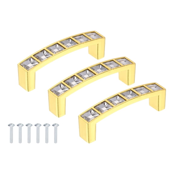 Uxcell Crystal Drawer Pulls, 2.5" Hole Center Zinc Alloy Cabinet Pulls Handles with Screws for Kitchen Bedroom Dresser Cupboard Wardrobe, Gold, 3 Pcs (3" Length)