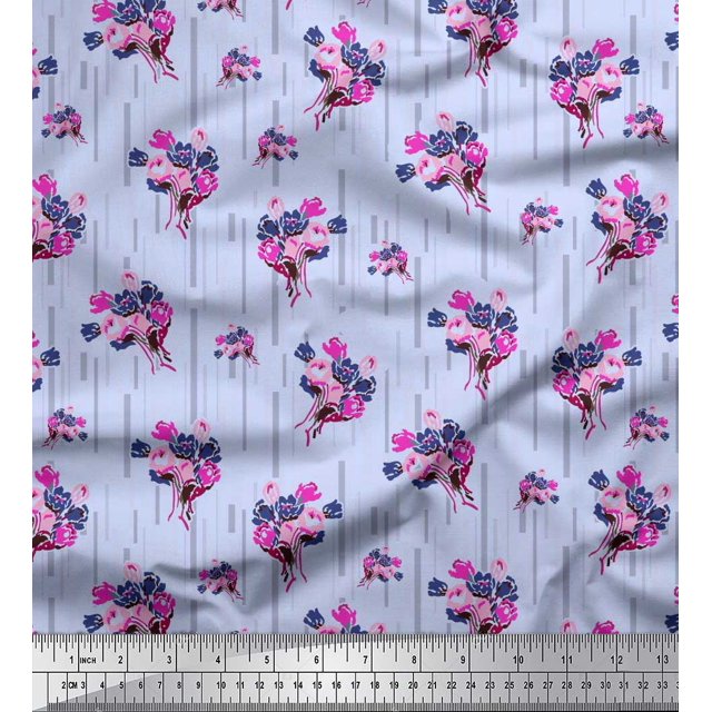 Soimoi Poly Georgette Fabric Flower Artistic Print Fabric by The Yard 52 Inch Wide