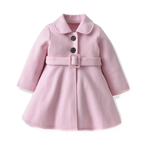 Abrigo de lana rosa para niñas de otoño e invierno para niños Abrigo con cinturón y lazo para niñas Abrigo de largo medio Treasure para mujeres