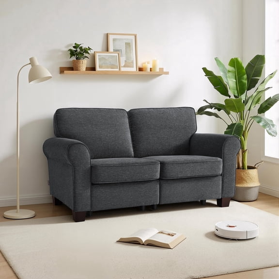 MCombo 67.7" Loveseat Sofa, 2-Seater Small Sofa Couch for Living Room, Removable Cover, Chenille Fabric, Dark Grey