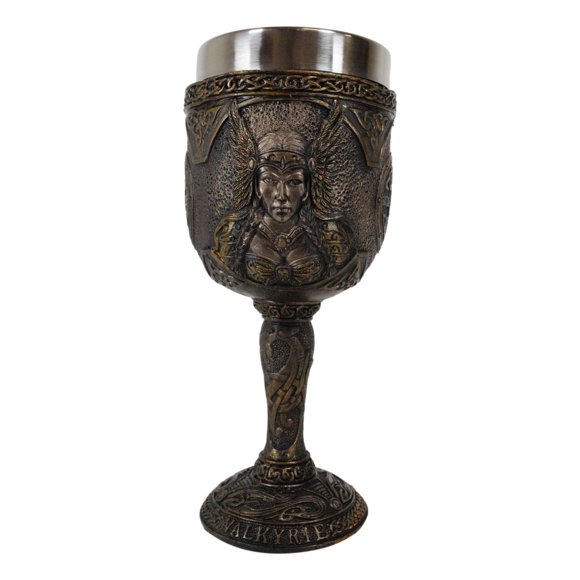 Ebros Norse Mythology Viking Spirit Goddess Valkyrie Odin Maiden 7oz Resin Wine Goblet Chalice With Stainless Steel Cup Liner Norselandic Celtic Trinity Knotwork Figurine Kitchen Accent
