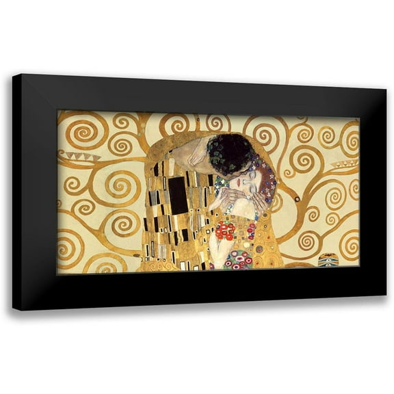 Gustav, Klimt 14x9 Black Modern Framed Museum Art Print Titled - The Kiss (detail)