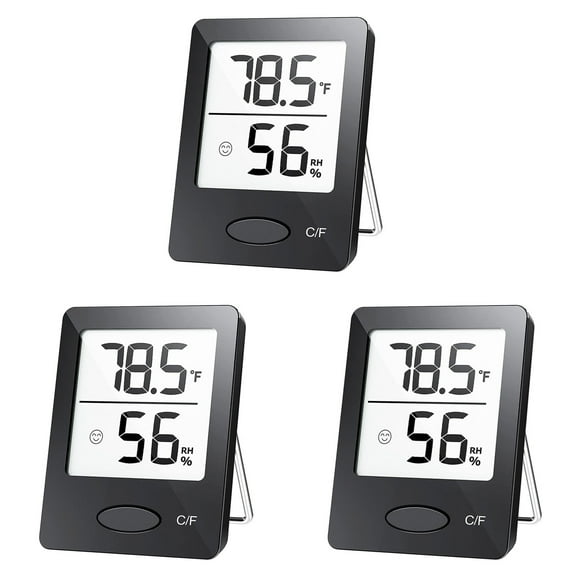 3X Indoor Hygrometer Thermometer,Room Thermometer with Large LCD Display, Humidity Monitor for Home Office Black
