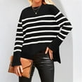 thumbnail image 5 of Women's Casual Striped Loose Round Neck Pullover Sweater for Fall Winter Striped Patterns,Black,XL, 5 of 6