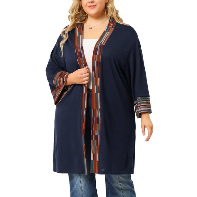 GRACE & GRANDEUR Women's Plus Size Fall Kimono Boho Open Front Midi Cardigan