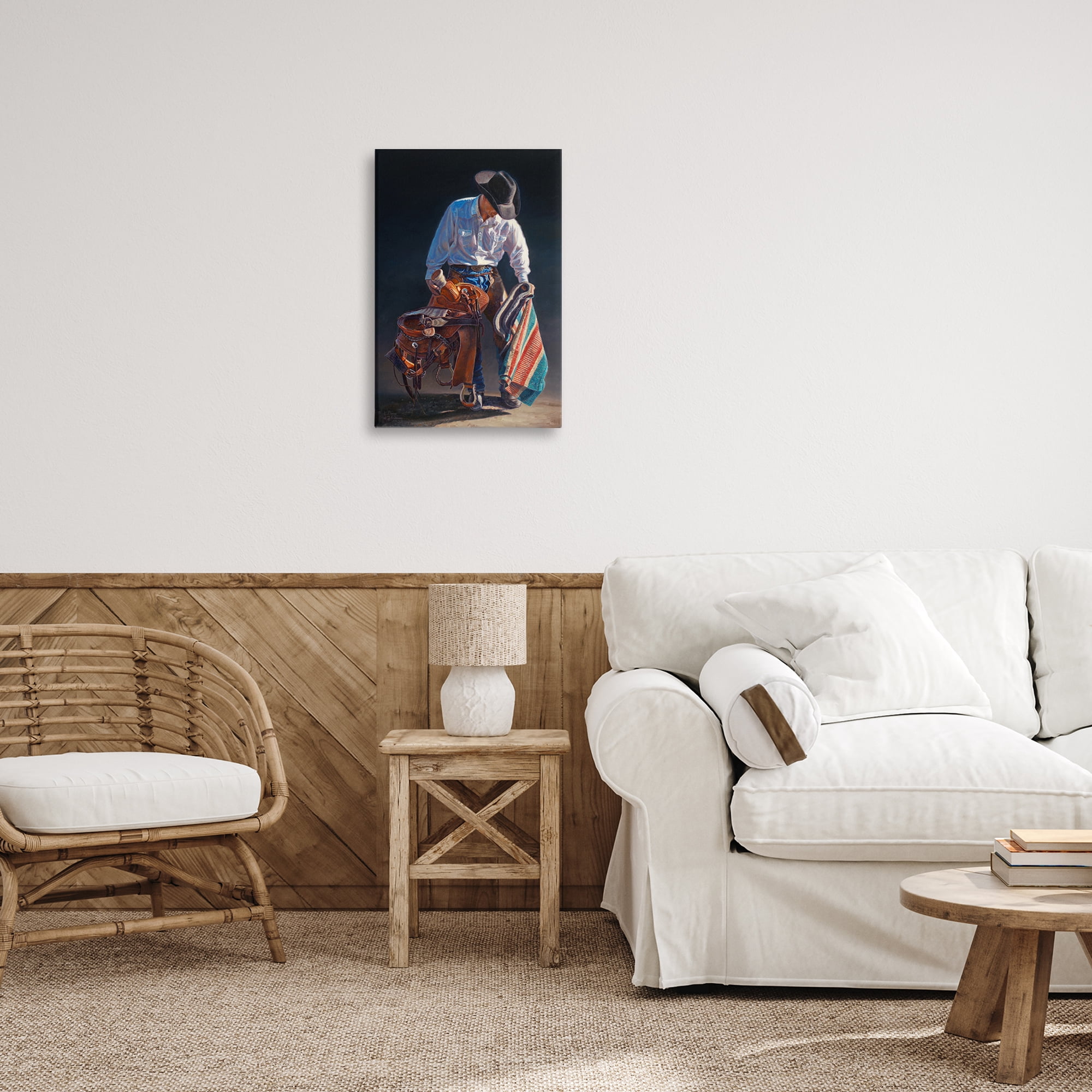 Stupell Industries Stoic Cowboy & Saddle Novelty Painting Gallery Wrapped Canvas Art Print Wall Art, 16 x 24
