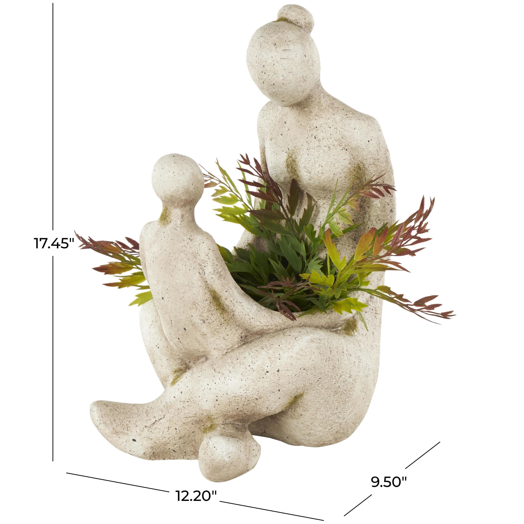 DecMode 12" x 17" Sitting Cream Polystone Family Planter